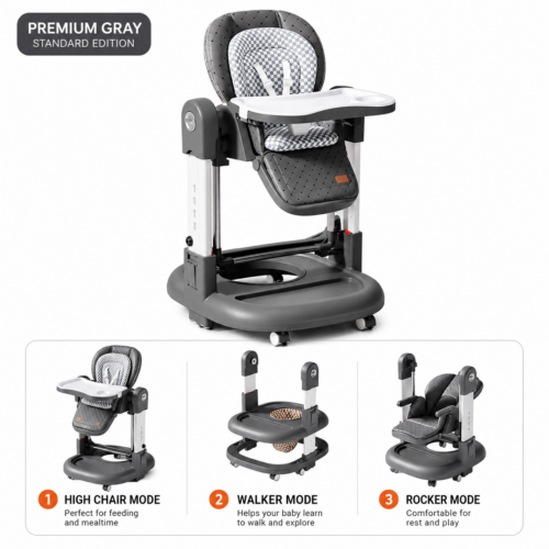 JOYOUS 3-in-1 Ergonomic Baby Highchair & Walker with Adjustable Height