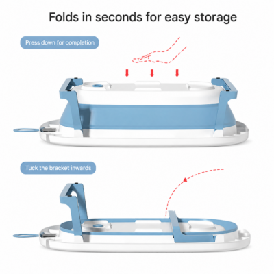 Foldable Baby Bath Tub with Adjustable Height & Anti-Slip Base