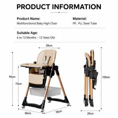 3 Kidilo Foldable Baby Highchair with 7-Position Double Tray (8122)