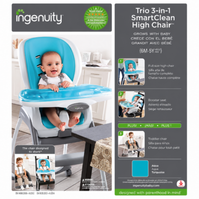 Ingenuity Trio 3-in-1 SmartClean High Chair with 360° Wheels