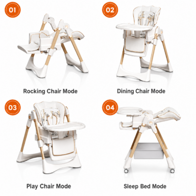 Kidilo Convertible Baby Highchair with Adjustable Backrest & Wheels (8100)