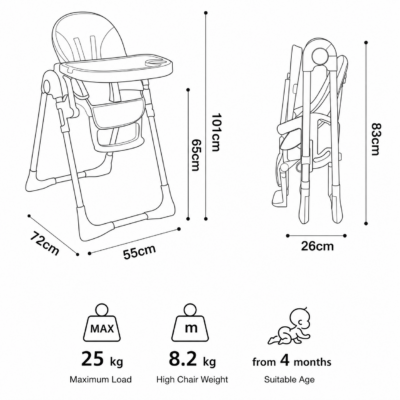 Kidilo 2-in-1 Foldable Baby Dining Chair with 360° Wheels & Storage (DC01)