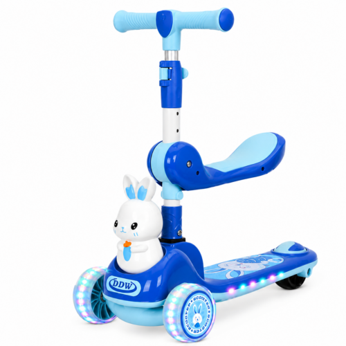 2-in-1 Cute Bunny Kids Scooter with Seat, LED Light Wheels & Adjustable Handle