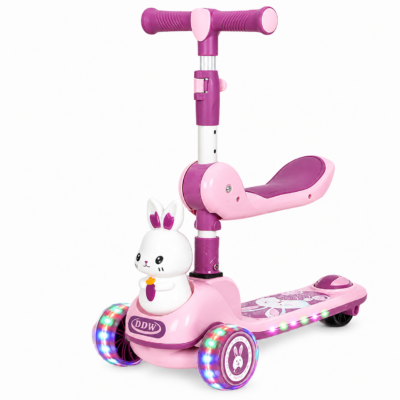 2-in-1 Cute Bunny Kids Scooter with Seat, LED Light Wheels & Adjustable Handle