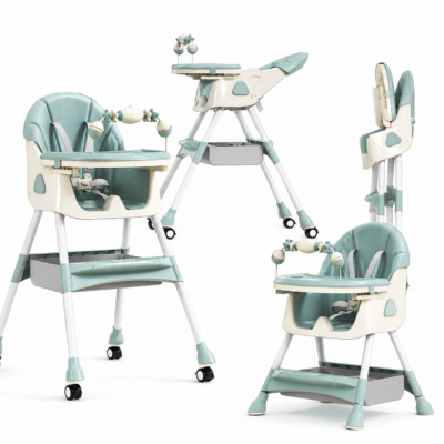 4-in-1 Adjustable Baby High Chair with Interactive Toy Bar & Storage