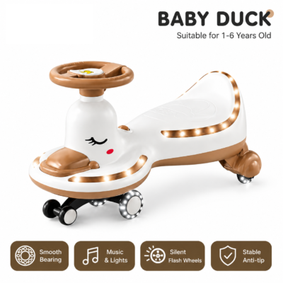 1 Baby Duck Swing Car for Toddlers (1–6 Years) with Silent Flashing Wheels & Anti-Tip Base (1688)