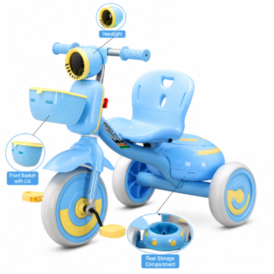 1 Classic Toddler Pedal Trike with Eyelash Headlight, Sound Effects & Covered Storage (6012)