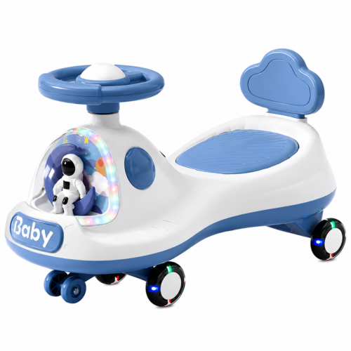 Astronaut-Themed Ride-On Swing Car with LED Flashing Wheels