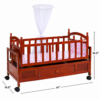 Junior Solid Wood Baby Cot Bed with Canopy Mosquito Net & Wheels