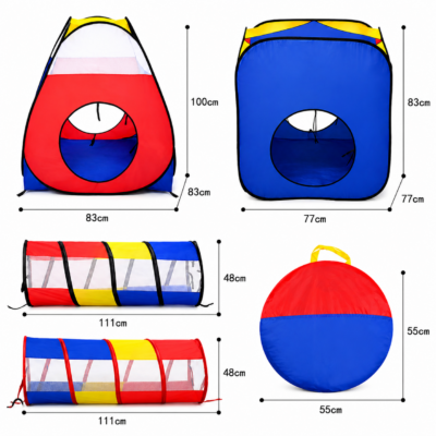 4-in-1 Indoor & Outdoor Kids Play Tent with Tunnel & Square Ball Pool