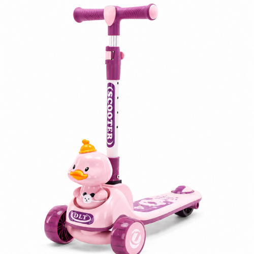 2-in-1 Cute Duck Kids Scooter with Seat, LED Light Wheels & Adjustable Handle