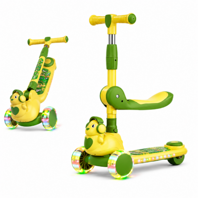 3-in-1 Foldable Kids Scooter with Adjustable Seat & Flashing LED Wheels