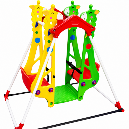 Giraffe Double Swing for 2 Babies with Safety Harness & Steel Legs
