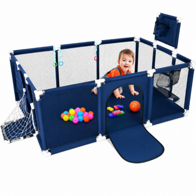 1 Large Safety Baby Playpen with Basketball Hoop & Football Net