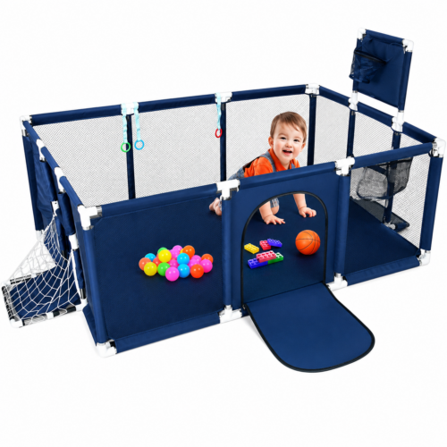 Large Safety Baby Playpen with Basketball Hoop & Football Net