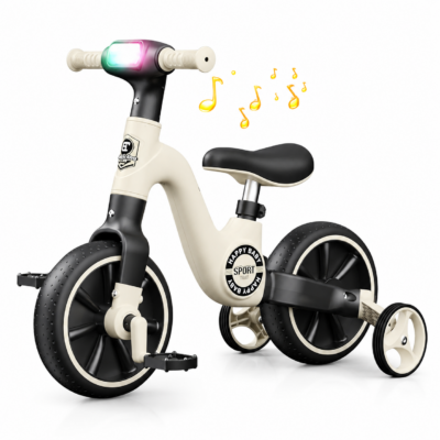 2-in-1 Convertible Kids Tricycle & Balance Bike with Music Headlight & Training Wheels