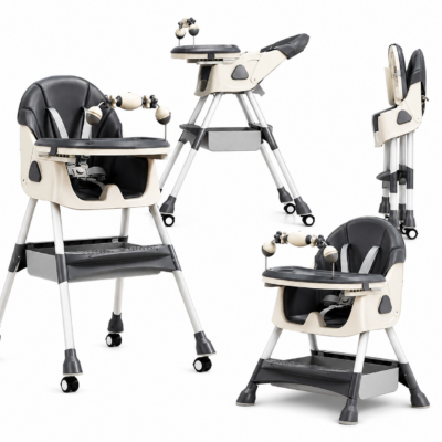 4-in-1 Adjustable Baby High Chair with Interactive Toy Bar & Storage