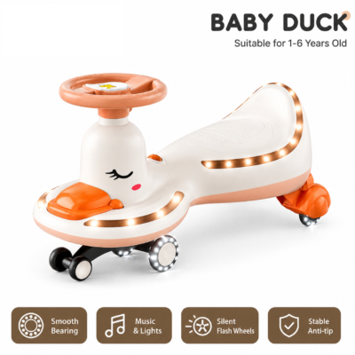 2 Baby Duck Swing Car for Toddlers (1–6 Years) with Silent Flashing Wheels & Anti-Tip Base (1688)