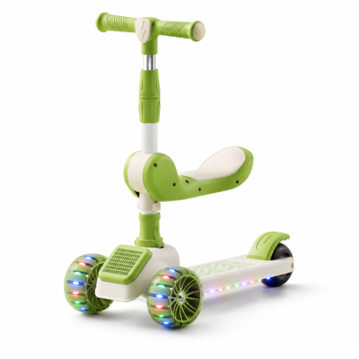 2 2-in-1 Kids Kick Scooter with Foldable Seat, Flashing LED Wheels & Music (ARJ-628)