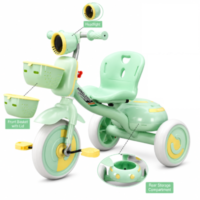 2 Classic Toddler Pedal Trike with Eyelash Headlight, Sound Effects & Covered Storage (6012)