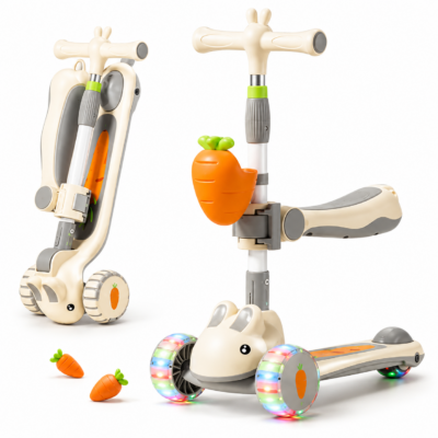 2 2-in-1 Kids Rabbit Scooty with Seat & Carrot Storage Basket