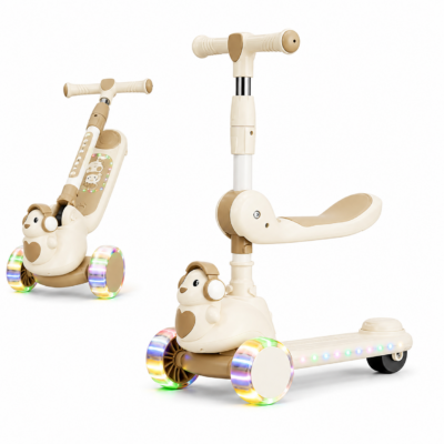 3-in-1 Foldable Kids Scooter with Adjustable Seat & Flashing LED Wheels