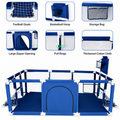 2 Large Safety Baby Playpen with Basketball Hoop & Football Net