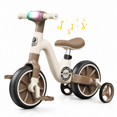 2-in-1 Convertible Kids Tricycle & Balance Bike with Music Headlight & Training Wheels