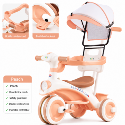 Multifunctional Toddler Stroller Tricycle with Parent Push Handle, Canopy & Bottle Holder