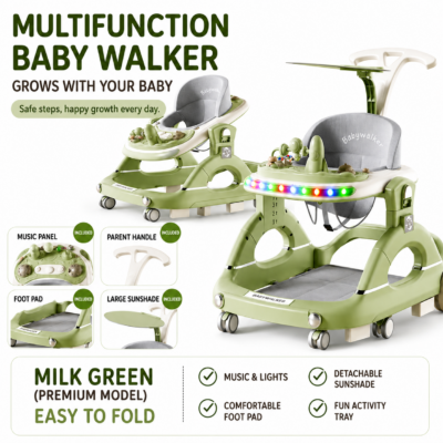 3-in-1 Multifunctional Baby Walker with Light-Up Music Tray, Canopy & Push Handle (888)
