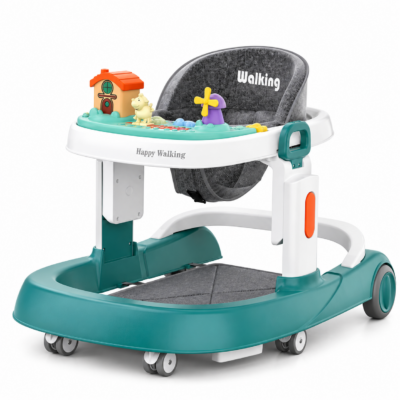 2 3-in-1 Elegant Baby Walker with Farm-Themed Music Toy Bar, Bounce Mode & Anti-Fall Brakes