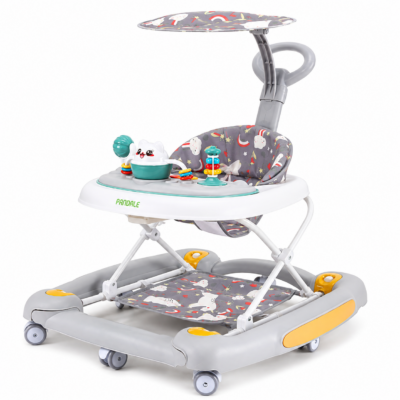 2 2-in-1 Foldable Baby Walker & Swing with Shade Umbrella & Parent Push Handle