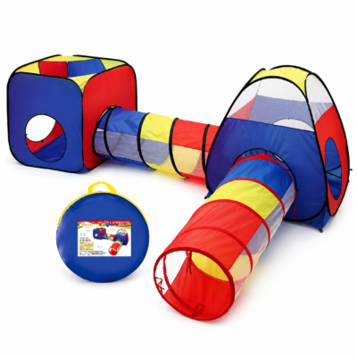 4-in-1 Indoor & Outdoor Kids Play Tent with Tunnel & Square Ball Pool