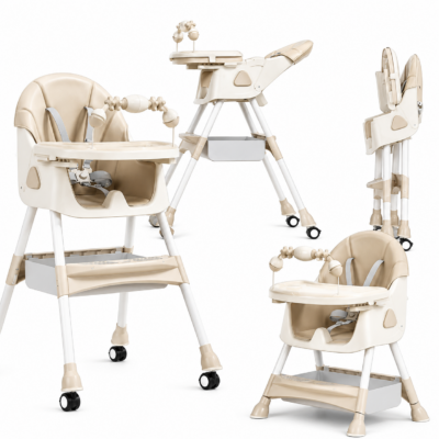 4-in-1 Adjustable Baby High Chair with Interactive Toy Bar & Storage