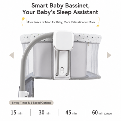 Smart Electric Baby Bassinet & Mobile Crib with Lockable 360 Universal Wheels (8601)