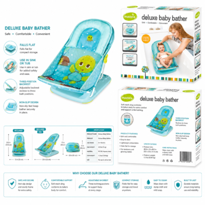 Mastela Deluxe Baby Bather - Adjustable 3-Position Folding Infant Bath Seat (7031)