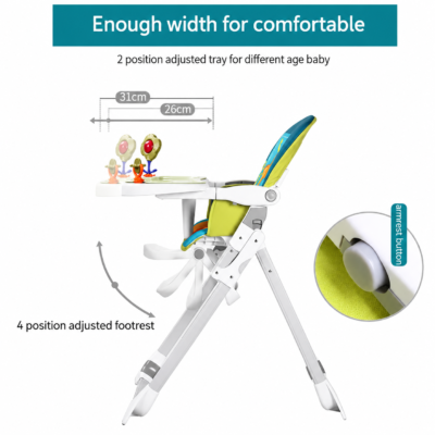 HC301 Adjustable Foldable Baby High Chair with Interactive Activity Tray