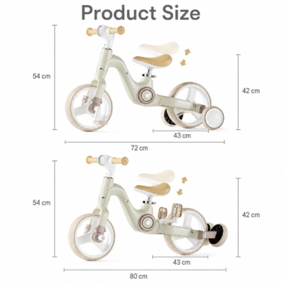 Convertible 2-in-1 Kids Tricycle & Balance Bike with Folding Rear Training Wheels & Music Light (189)
