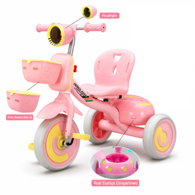 3 Classic Toddler Pedal Trike with Eyelash Headlight, Sound Effects & Covered Storage (6012)