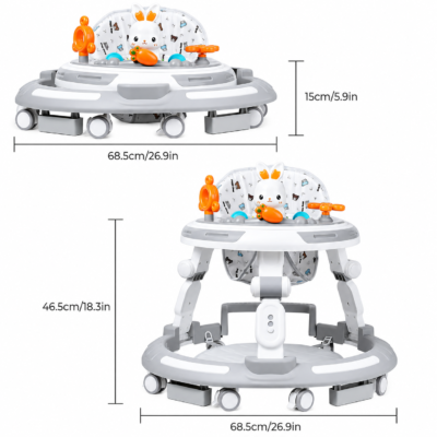 4-in-1 Convertible Height-Adjustable Baby Walker with Music Tray & Meal Board (207)