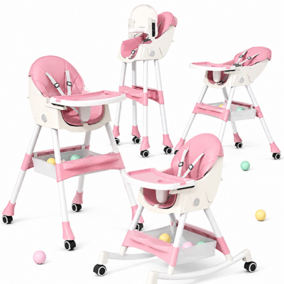 5-in-1 Convertible Baby Highchair & Rocking Chair with Double Layer Tray