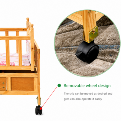 Junior Solid Wood Baby Cot Bed with Canopy Mosquito Net & Wheels