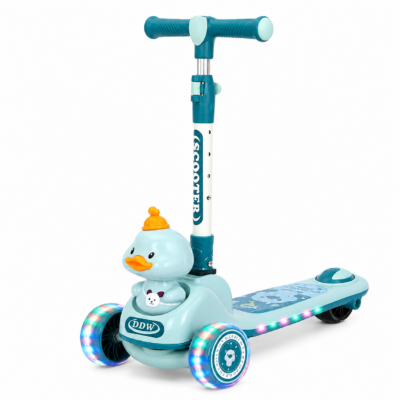 2-in-1 Cute Duck Kids Scooter with Seat, LED Light Wheels & Adjustable Handle