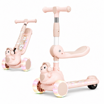 3-in-1 Foldable Kids Scooter with Adjustable Seat & Flashing LED Wheels