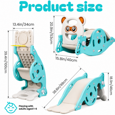 3 3-in-1 Foldable Toddler Rocking Chair with Baby Slide & Basketball Hoop