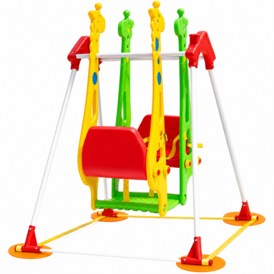 Giraffe Double Swing for 2 Babies with Safety Harness & Steel Legs