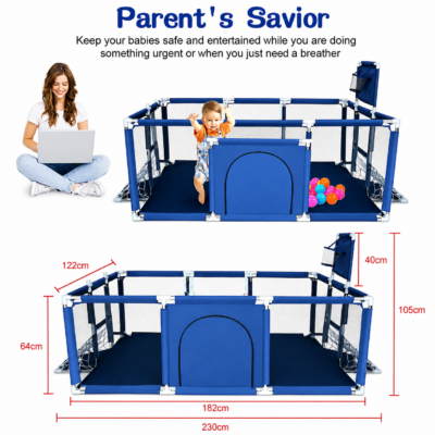 3 Large Safety Baby Playpen with Basketball Hoop & Football Net
