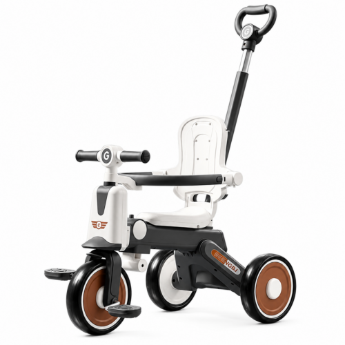 Luxury 3-in-1 Kids Tricycle with Steering Push Handle, Guard Rail & High Backrest