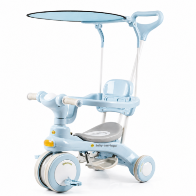 3-in-1 Toddler Stroller Tricycle with Overhead Sun Canopy, Parent Push Handle & Guardrail