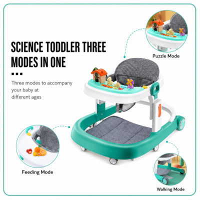 3 3-in-1 Elegant Baby Walker with Farm-Themed Music Toy Bar, Bounce Mode & Anti-Fall Brakes